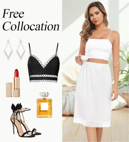 Lovasy Slip Skirt for Women Long Satin Half Slips Lace Underskirt Anti-Static Skirt for Under Dresses S-3XL in Saudi Arabia