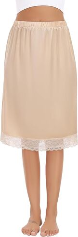 Lovasy Slip Skirt for Women Long Satin Half Slips Lace Underskirt Anti-Static Skirt for Under Dresses S-3XL in Saudi Arabia