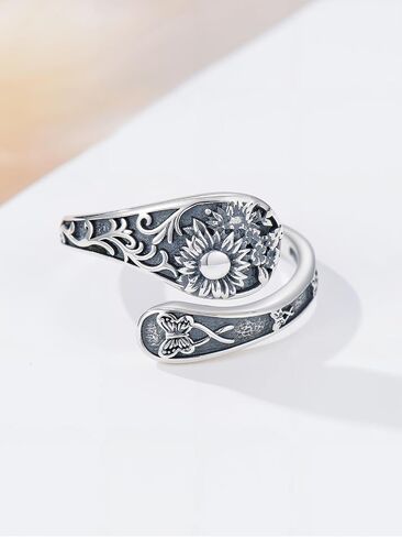 Vintage Adjustable Thumb Rings 925 Sterling Silver Sunflower/Red Cardinal/Butterfly/Turtle/Skull Ring Jewelrry for Women Men in Kuwait