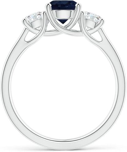 Angara Natural Blue Sapphire Ring for Women | Classic Round Sapphire and Diamond Three Stone Ring in 14K Solid Gold/Silver/Platinum | September Birthday, Anniversary, Gemstone Jewellery Gift in Saudi Arabia