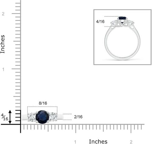 Angara Natural Blue Sapphire Ring for Women | Classic Round Sapphire and Diamond Three Stone Ring in 14K Solid Gold/Silver/Platinum | September Birthday, Anniversary, Gemstone Jewellery Gift in Saudi Arabia