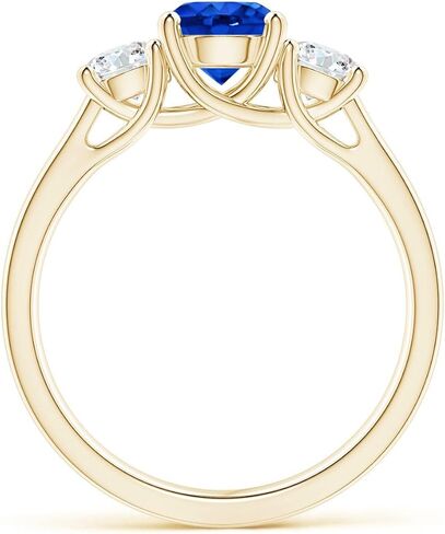Angara Natural Blue Sapphire Ring for Women | Classic Round Sapphire and Diamond Three Stone Ring in 14K Solid Gold/Silver/Platinum | September Birthday, Anniversary, Gemstone Jewellery Gift in Saudi Arabia