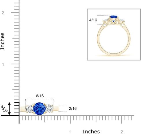 Angara Natural Blue Sapphire Ring for Women | Classic Round Sapphire and Diamond Three Stone Ring in 14K Solid Gold/Silver/Platinum | September Birthday, Anniversary, Gemstone Jewellery Gift in Saudi Arabia