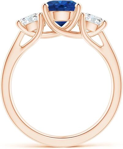 Angara Natural Blue Sapphire Ring for Women | Classic Round Sapphire and Diamond Three Stone Ring in 14K Solid Gold/Silver/Platinum | September Birthday, Anniversary, Gemstone Jewellery Gift in Saudi Arabia