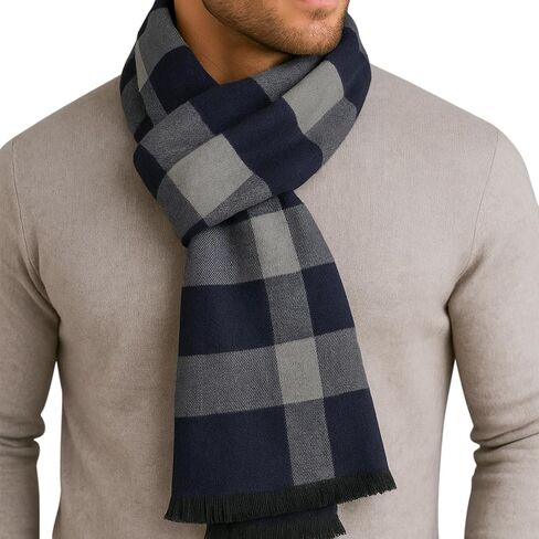 HONGTEYA Mens Winter Warm Long Soft Scarf Plaid Tassel Scarf Unisex Winter Scarves in Saudi Arabia