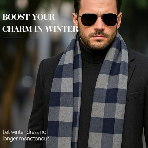 HONGTEYA Mens Winter Warm Long Soft Scarf Plaid Tassel Scarf Unisex Winter Scarves in Saudi Arabia