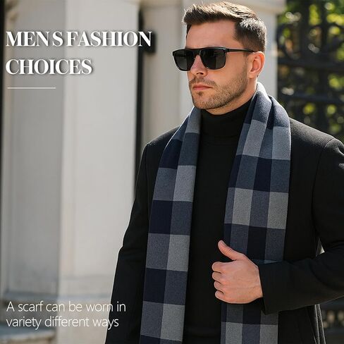 HONGTEYA Mens Winter Warm Long Soft Scarf Plaid Tassel Scarf Unisex Winter Scarves in Saudi Arabia