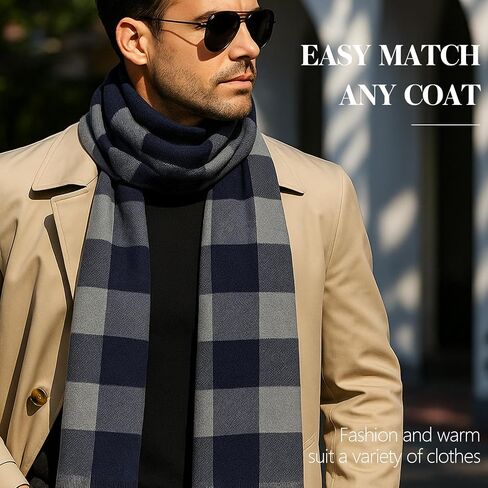 HONGTEYA Mens Winter Warm Long Soft Scarf Plaid Tassel Scarf Unisex Winter Scarves in Saudi Arabia