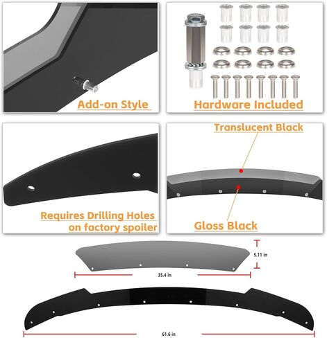 Venom V1 Style Rear Wickerbill Spoiler for Dodge Charger 2015-2024 SRT Scat Pack Hellcat Daytona - 2 Pieces Add-on Style Wicker Bill Spoilers with RivNut Tool, Gloss Black in Saudi Arabia