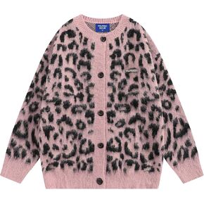 Aelfric Eden Leopard Print Cardigan Sweaters for Women Oversized Cheetah Y2k Crewneck Button Down Long Sleeve Cardigans in Kuwait