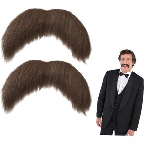 2pcs Self Adhesive Fake Beard, Fake Mustaches for Men, Halloween Novelty Stick on Mustache for Cosplay Costume Halloween Parties Brown in Saudi Arabia