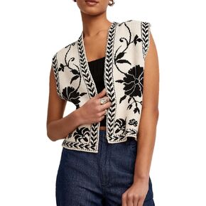 Womens Floral Sleeveless Sweater Vest Boho Printing Cropped Casual Knit Cardigan Top in Saudi Arabia
