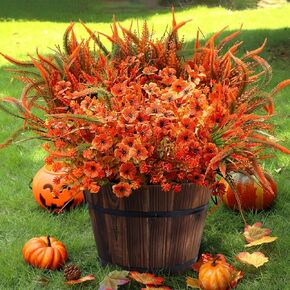 Artificial Mums Fall Flowers for Outdoors, 12 Bundles Fake Mums Faux Plants for Outdoor Planters Autumn Decorations,UV Resistant Silk Flowers for Front Porch Garden Patio Home Decor (SET1) in Saudi Arabia