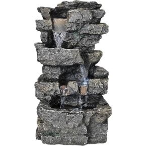 Tabletop Rock Waterfall Fountain with Led Lights - Indoor Decorative Desk Water Fountain, Multi-Tier Design, Quiet and Soothing, 6.29" l x 4.33" w x 11.02" h in Saudi Arabia