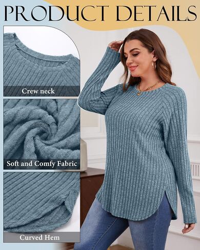 Ficerd 3 Pack بالإضافة إلى قمم سترة الحجم للنساء ، سبيكة طويلة الأكمام المنحنية المنحنية تنقسم القمصان in Kuwait