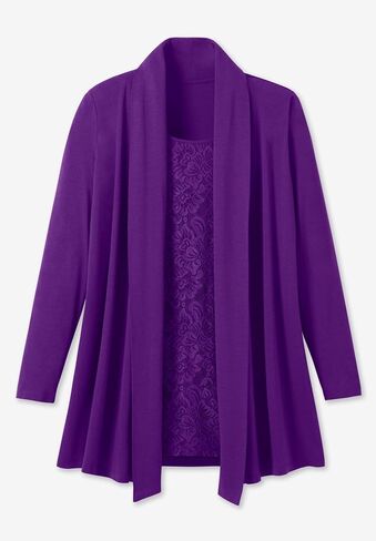 Woman Within Plus Size 2-Fer Cardigan & Attached Lace Tunic in Saudi Arabia