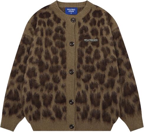 ألفريك عدن الفهد ، سترات كارديجان للنساء الفهد كبير الحجم y2k crewneck زر أسفل الأكمام الطويلة كارديجان in Kuwait