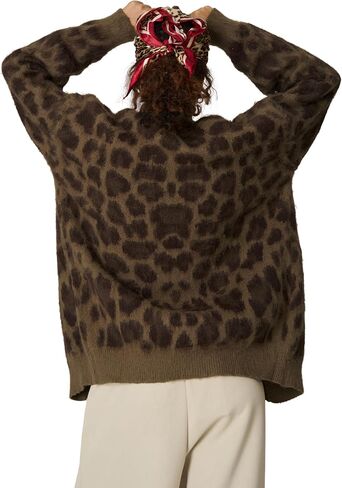 ألفريك عدن الفهد ، سترات كارديجان للنساء الفهد كبير الحجم y2k crewneck زر أسفل الأكمام الطويلة كارديجان in Kuwait