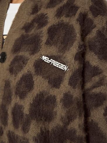 ألفريك عدن الفهد ، سترات كارديجان للنساء الفهد كبير الحجم y2k crewneck زر أسفل الأكمام الطويلة كارديجان in Kuwait