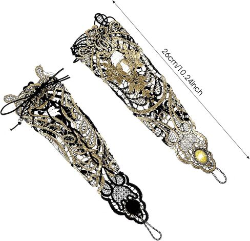 Lusofie Steampunk Gloves Bronzing Gold Fingerless Gloves Women For Steampunk Accessories Floral Lace Renaissance Costume Steam Punk Accessories Gothic Gold Glove Women For Halloween in Saudi Arabia