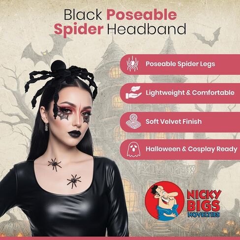 Nicky Bigs Novelties Spider Headband for Women Poseable Black Spider Hair Accessories Witch Halloween Costume Spider Headpiece Festival Cosplay Spider Accessories in Saudi Arabia