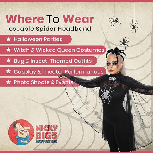 Nicky Bigs Novelties Spider Headband for Women Poseable Black Spider Hair Accessories Witch Halloween Costume Spider Headpiece Festival Cosplay Spider Accessories in Saudi Arabia