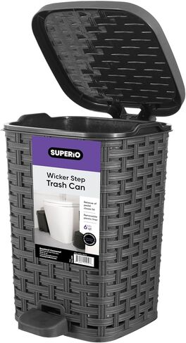 Superio Mini Trash Can with Foot Pedal Small Outdoor Garbage Can with Lid, 3 Gallon Plastic Waste Basket for Bathroom, Bedroom, Kitchen, Office, Patio (Wicker White Smoke 12 QT.) (Smoke) in Saudi Arabia