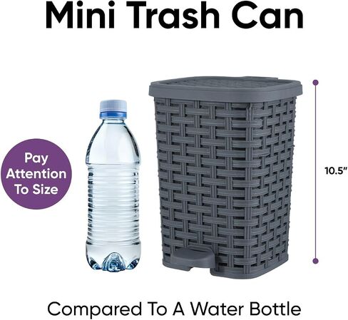 Superio Mini Trash Can with Foot Pedal Small Outdoor Garbage Can with Lid, 3 Gallon Plastic Waste Basket for Bathroom, Bedroom, Kitchen, Office, Patio (Wicker White Smoke 12 QT.) (Smoke) in Saudi Arabia
