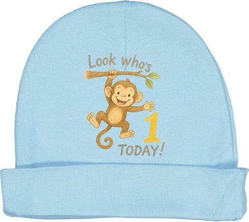 inktastic Look Who's 1 Monkey Birthday Baby Beanie Hat in Saudi Arabia