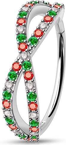 melighting 20g طوق حلقة الأنف المزدوجة ، عنصر عيد الميلاد مفصلي حلق ، 316L من الفولاذ الجراحي الحلزوني الغضروف خاتم الفص ، جسم تشيك توليفشيد ملون مجوهرات للنساء 6/8 مم in Saudi Arabia