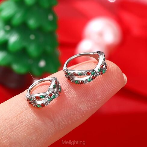 melighting 20g طوق حلقة الأنف المزدوجة ، عنصر عيد الميلاد مفصلي حلق ، 316L من الفولاذ الجراحي الحلزوني الغضروف خاتم الفص ، جسم تشيك توليفشيد ملون مجوهرات للنساء 6/8 مم in Saudi Arabia