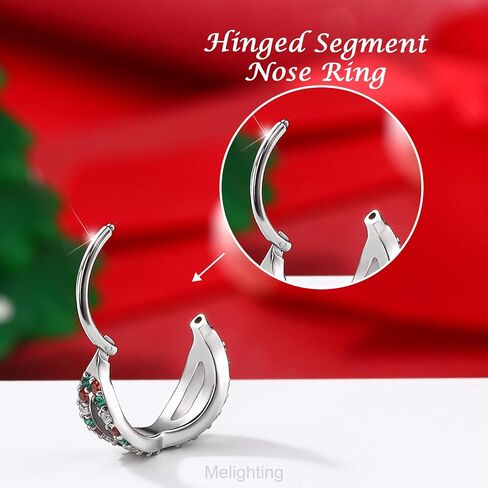 melighting 20g طوق حلقة الأنف المزدوجة ، عنصر عيد الميلاد مفصلي حلق ، 316L من الفولاذ الجراحي الحلزوني الغضروف خاتم الفص ، جسم تشيك توليفشيد ملون مجوهرات للنساء 6/8 مم in Saudi Arabia