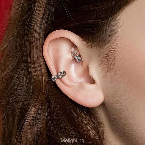 melighting 20g طوق حلقة الأنف المزدوجة ، عنصر عيد الميلاد مفصلي حلق ، 316L من الفولاذ الجراحي الحلزوني الغضروف خاتم الفص ، جسم تشيك توليفشيد ملون مجوهرات للنساء 6/8 مم in Saudi Arabia