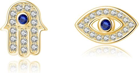 Sluynz Solid 925 Sterling Silver Cz Evil Evil Earrings Stud for Women Teens Hamsa Hand Earrings Stud in Saudi Arabia