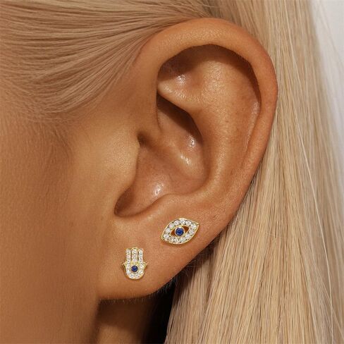 Sluynz Solid 925 Sterling Silver Cz Evil Evil Earrings Stud for Women Teens Hamsa Hand Earrings Stud in Saudi Arabia