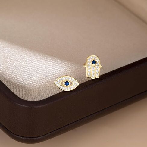 Sluynz Solid 925 Sterling Silver Cz Evil Evil Earrings Stud for Women Teens Hamsa Hand Earrings Stud in Saudi Arabia