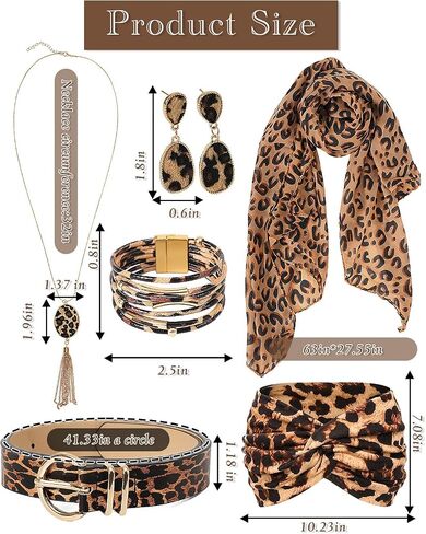 7 PCS Accesah Print Accessories و Loopard Earrings و Accf ، حزام قابل للتعديل ، عصابة رأس الحيوانات ، هدايا مجوهرات Boho Leopard For Women in Saudi Arabia