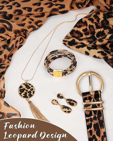 7 PCS Accesah Print Accessories و Loopard Earrings و Accf ، حزام قابل للتعديل ، عصابة رأس الحيوانات ، هدايا مجوهرات Boho Leopard For Women in Saudi Arabia