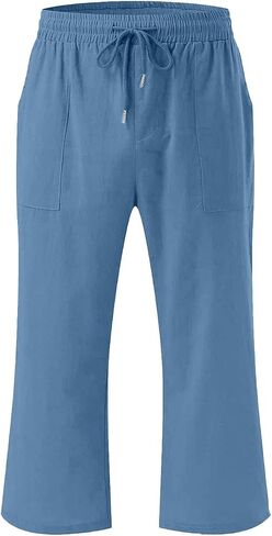 الفتيات في سن المراهقة كابري سراويل الأطفال مرنة الخصر على مستقيم الساق سراويل صلبة ألوان سروال روبية فضفاضة مع جيوب in Kuwait