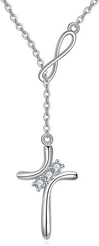 Cross Y Necklace 925 Sterling Silver Infinity Cross Pendant Christian Jewelry Gift for Women Wife Mom in Saudi Arabia