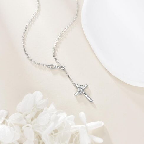 Cross Y Necklace 925 Sterling Silver Infinity Cross Pendant Christian Jewelry Gift for Women Wife Mom in Saudi Arabia