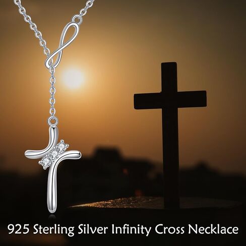 Cross Y Necklace 925 Sterling Silver Infinity Cross Pendant Christian Jewelry Gift for Women Wife Mom in Saudi Arabia