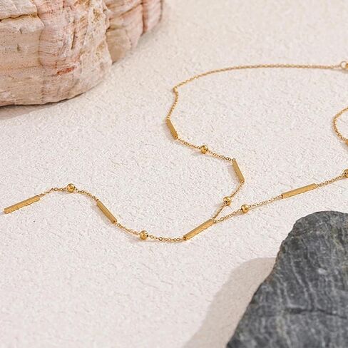 Mchic Sexy Gold Lariat Necklace for Women: Dainty Long Drop Necklaces Gold Plated Beaded/Heart/CZ/Bar/Ball Stainless Steel Chain Necklaces Y Dangle Layered Necklace Trendy Jewelry Gift for Women in Kuwait