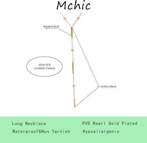 Mchic Sexy Gold Lariat Necklace for Women: Dainty Long Drop Necklaces Gold Plated Beaded/Heart/CZ/Bar/Ball Stainless Steel Chain Necklaces Y Dangle Layered Necklace Trendy Jewelry Gift for Women in Kuwait