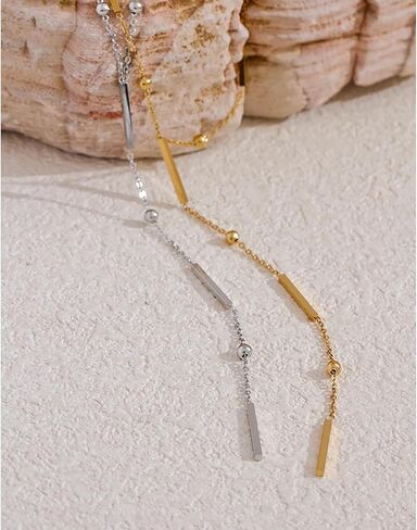 Mchic Sexy Gold Lariat Necklace for Women: Dainty Long Drop Necklaces Gold Plated Beaded/Heart/CZ/Bar/Ball Stainless Steel Chain Necklaces Y Dangle Layered Necklace Trendy Jewelry Gift for Women in Kuwait