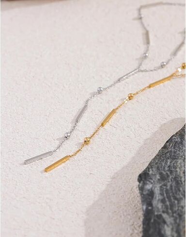 Mchic Sexy Gold Lariat Necklace for Women: Dainty Long Drop Necklaces Gold Plated Beaded/Heart/CZ/Bar/Ball Stainless Steel Chain Necklaces Y Dangle Layered Necklace Trendy Jewelry Gift for Women in Kuwait