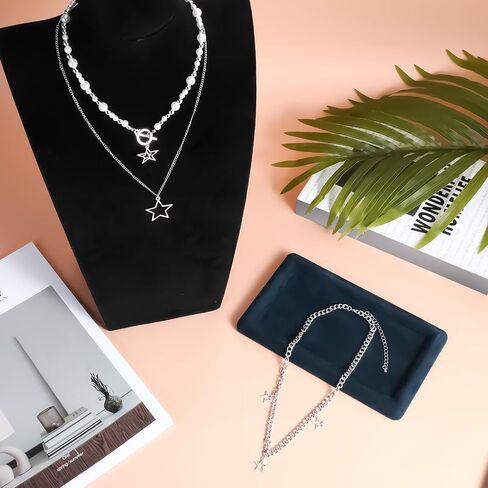 Star Y2K Layered Necklace, Sliver Grunge Necklace Cute Aesthetic Stack Toggle Necklaces for Women Vintage Emo Jewelry in Saudi Arabia
