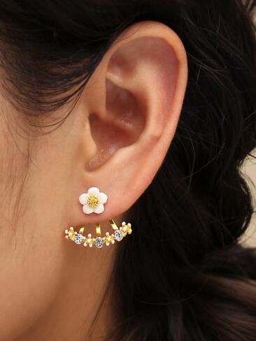 البوهيمي زهرة سترة أقراط أنيقة زهرة الأقحوان حجر الراين أقراط بسيطة أنيقة كريستال الجبهة الخلفية أقراط مكعب الزركون الأذن ترصيع المجوهرات للنساء الفتيات in Kuwait