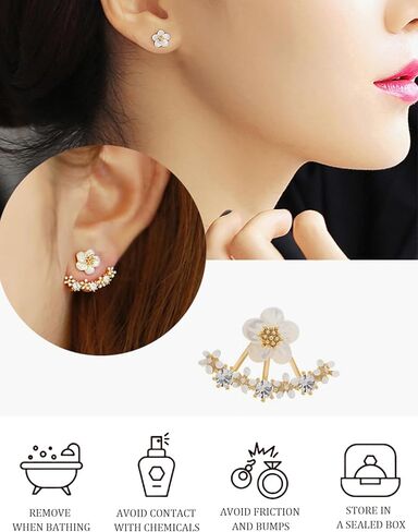 البوهيمي زهرة سترة أقراط أنيقة زهرة الأقحوان حجر الراين أقراط بسيطة أنيقة كريستال الجبهة الخلفية أقراط مكعب الزركون الأذن ترصيع المجوهرات للنساء الفتيات in Kuwait