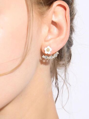 البوهيمي زهرة سترة أقراط أنيقة زهرة الأقحوان حجر الراين أقراط بسيطة أنيقة كريستال الجبهة الخلفية أقراط مكعب الزركون الأذن ترصيع المجوهرات للنساء الفتيات in Kuwait